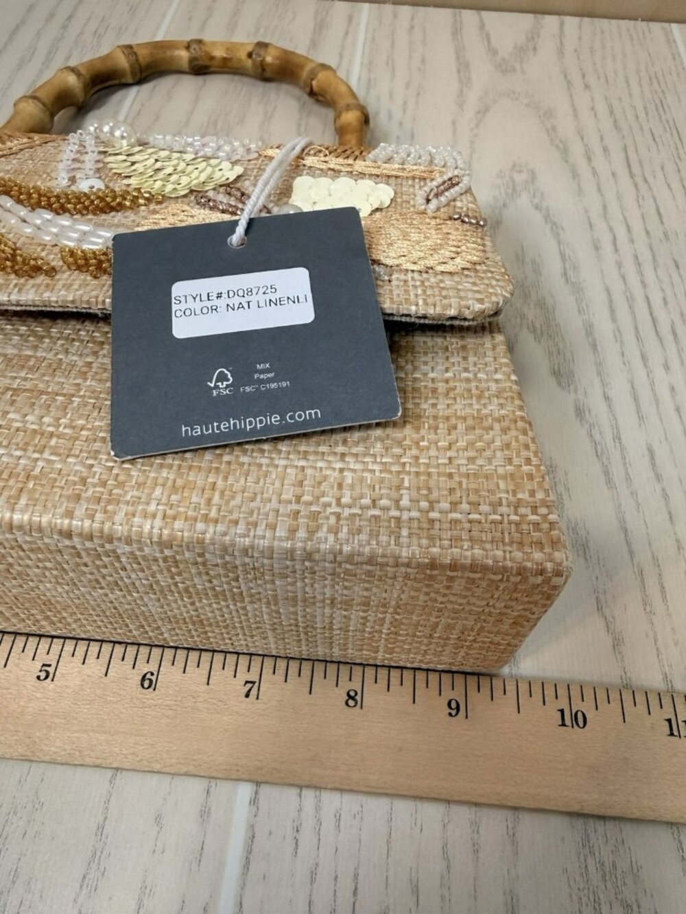 New With Tags HAUTE HIPPIE Small Boho Beaded Sequin Natural Linen Purse Clutch - Picture 12 of 16